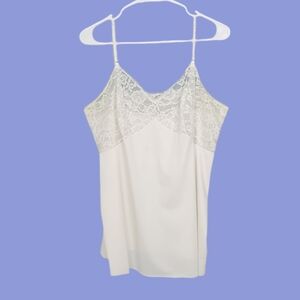 Vintage 70s Vanity Fair Ivory Nylon Lace Cup Camisole XL Coquette